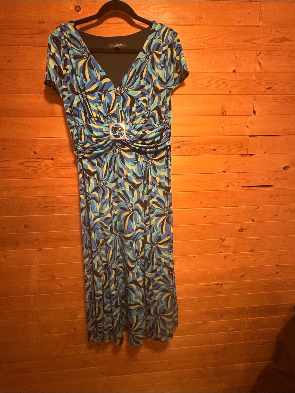 Perceptions Blue and Green Twist-Front Maxi Dress